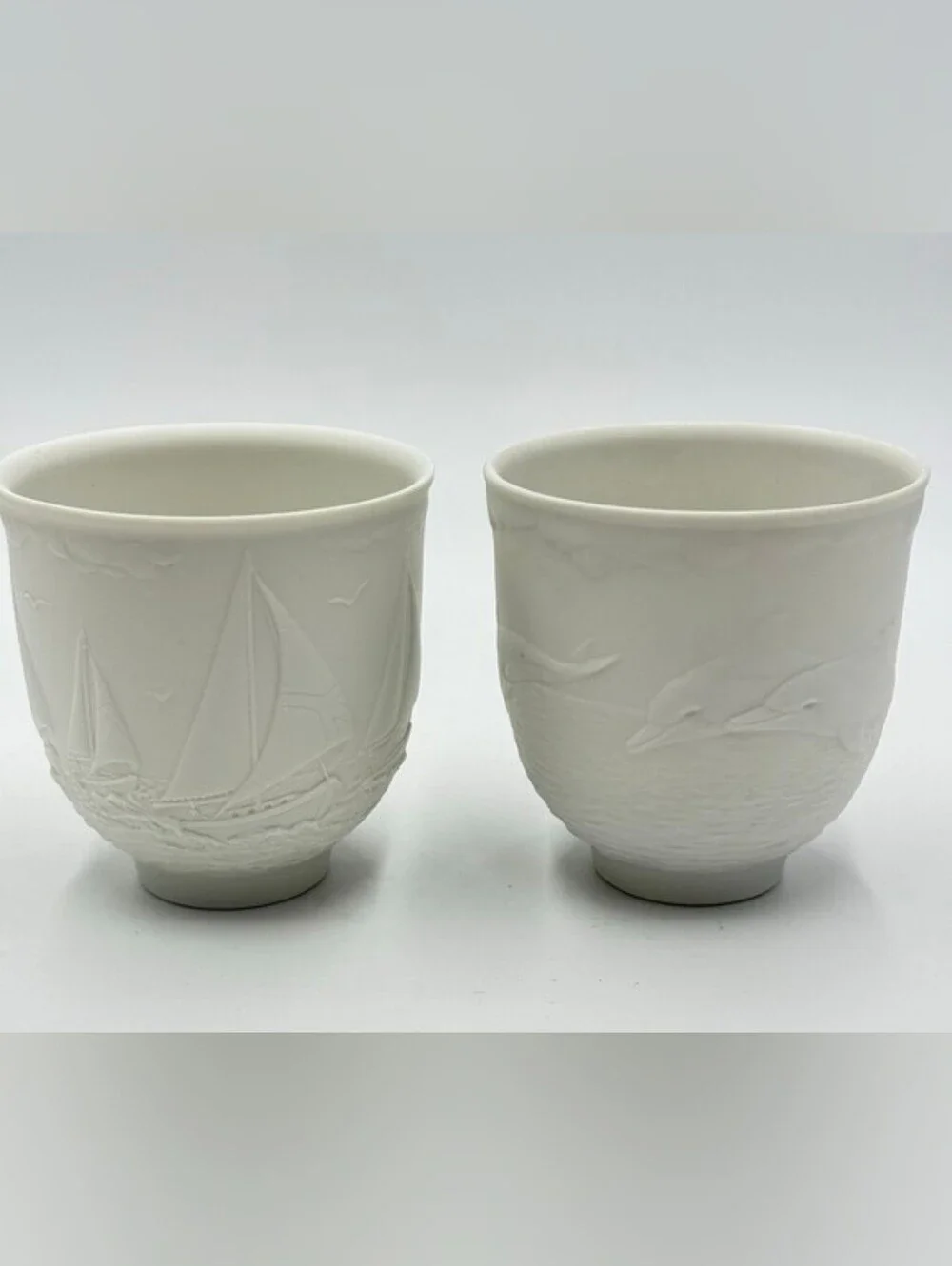Pair Lladro Collectors Society SAILING THE SEAS CUPS CANDLE HOLDER VOTIVE WHITE